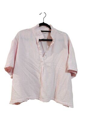 Gap Oversized Gauze Peony Pink Cropped Shirt Womens Size XXL